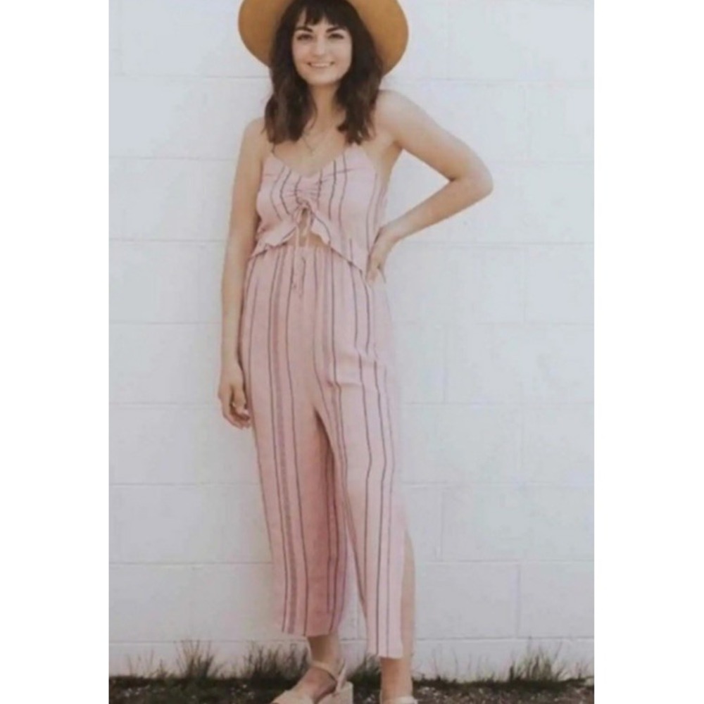 Saltwater Luxe Anthropologie Wide Leg Pink Stripe Jumpsuit Size S Boho